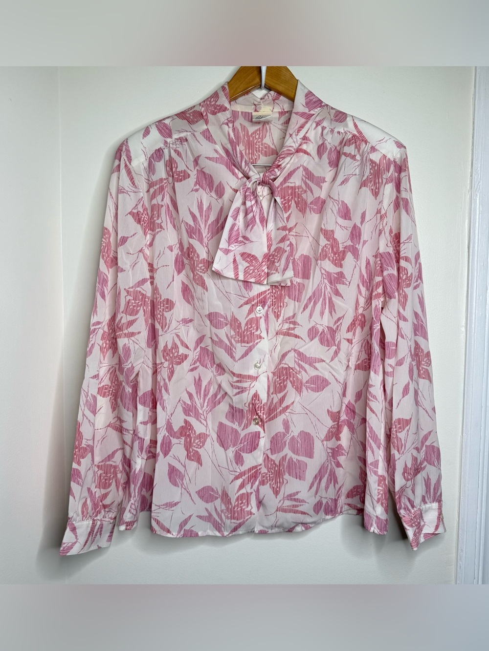 Vintage 80s Pykettes Secretary Blouse Top Tie Neck Women’s Size 20 Floral Pink